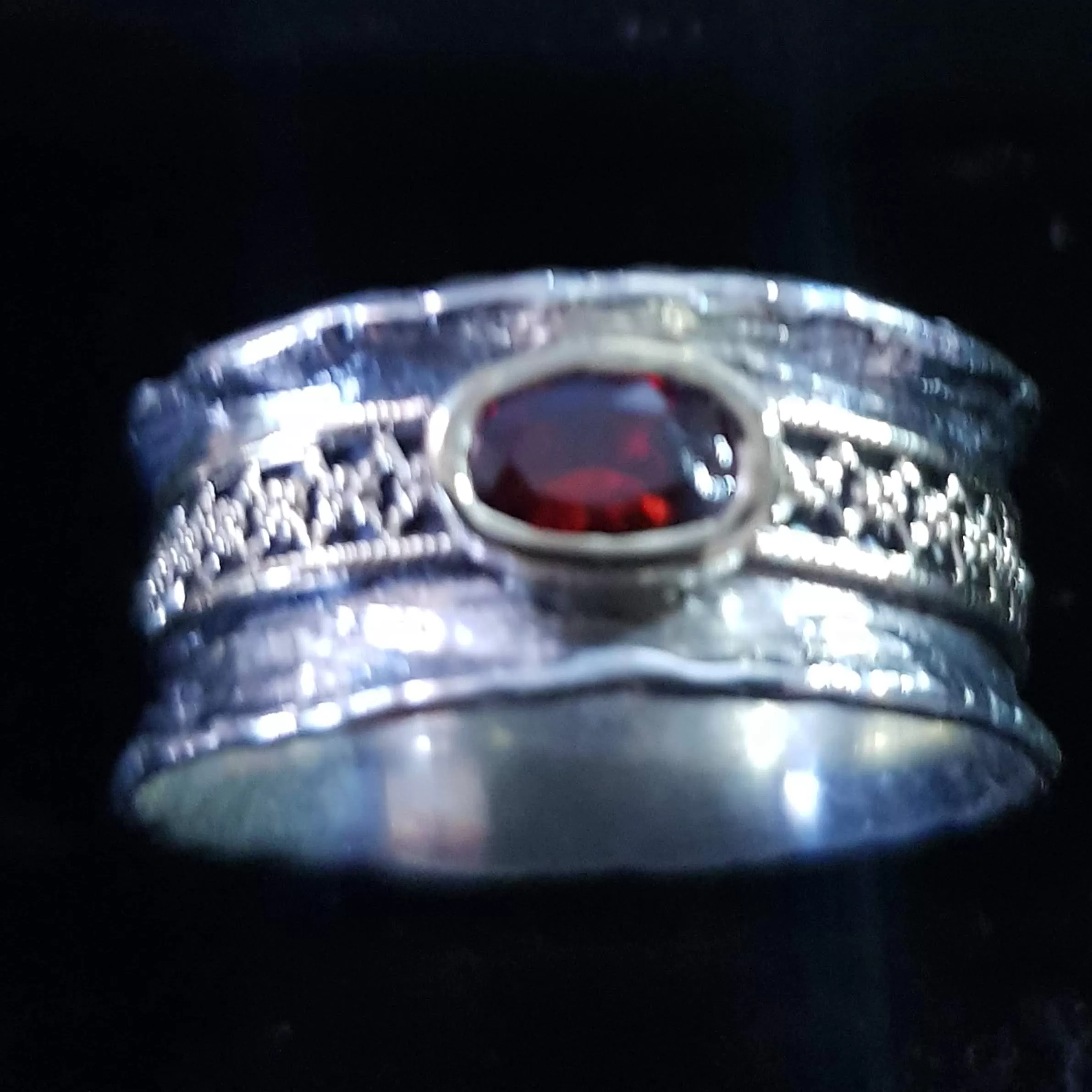 Statement sterling silver fashion ring, Spinner Ring silver and 9 ct gold set CZ / Garnet / Opal