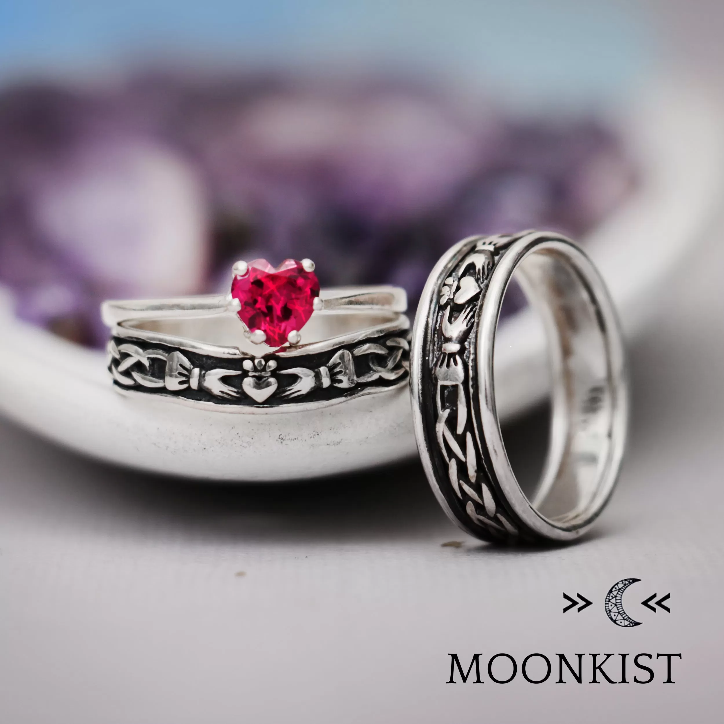 Sterling Silver Celtic Claddagh Wedding Ring Set | Moonkist Designs