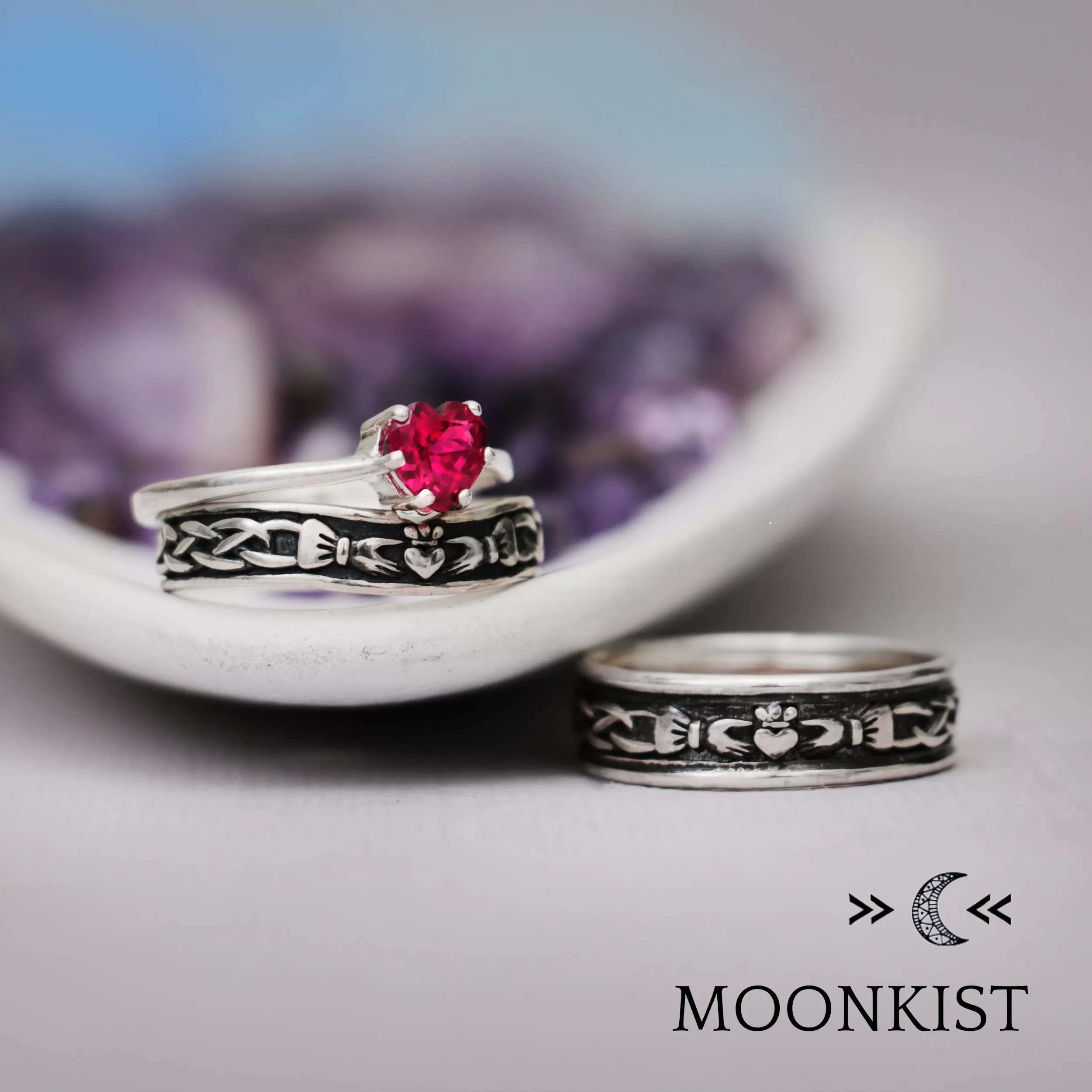 Sterling Silver Celtic Claddagh Wedding Ring Set | Moonkist Designs