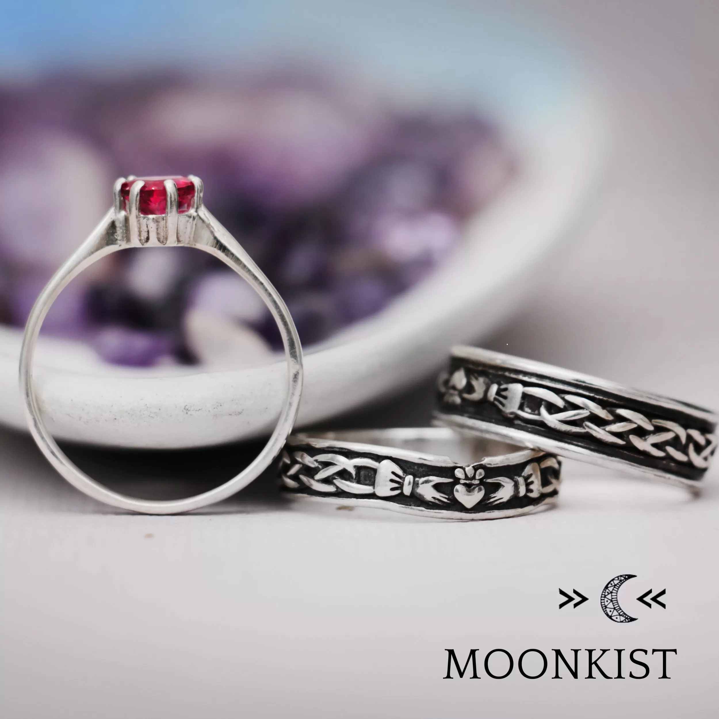 Sterling Silver Celtic Claddagh Wedding Ring Set | Moonkist Designs