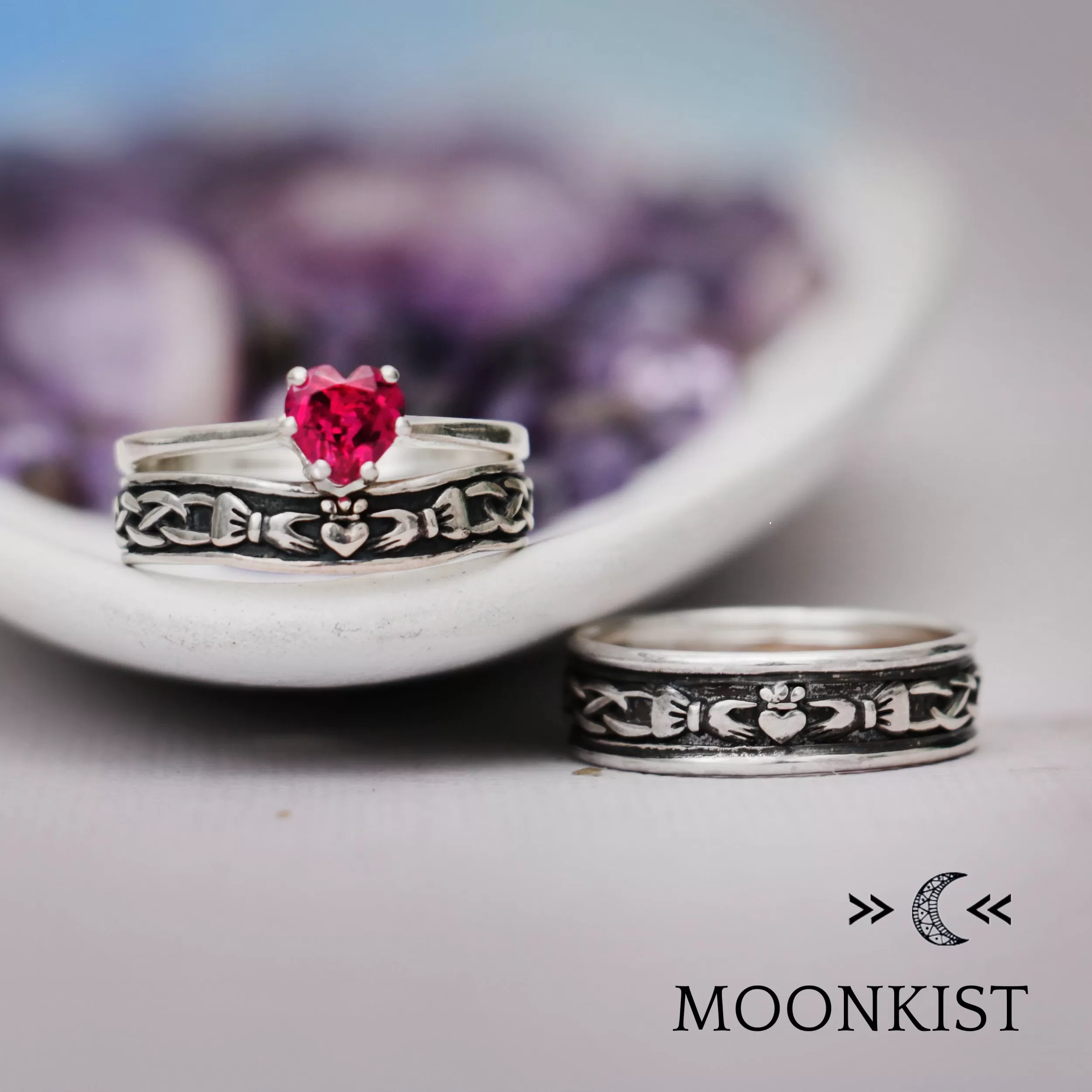 Sterling Silver Celtic Claddagh Wedding Ring Set | Moonkist Designs