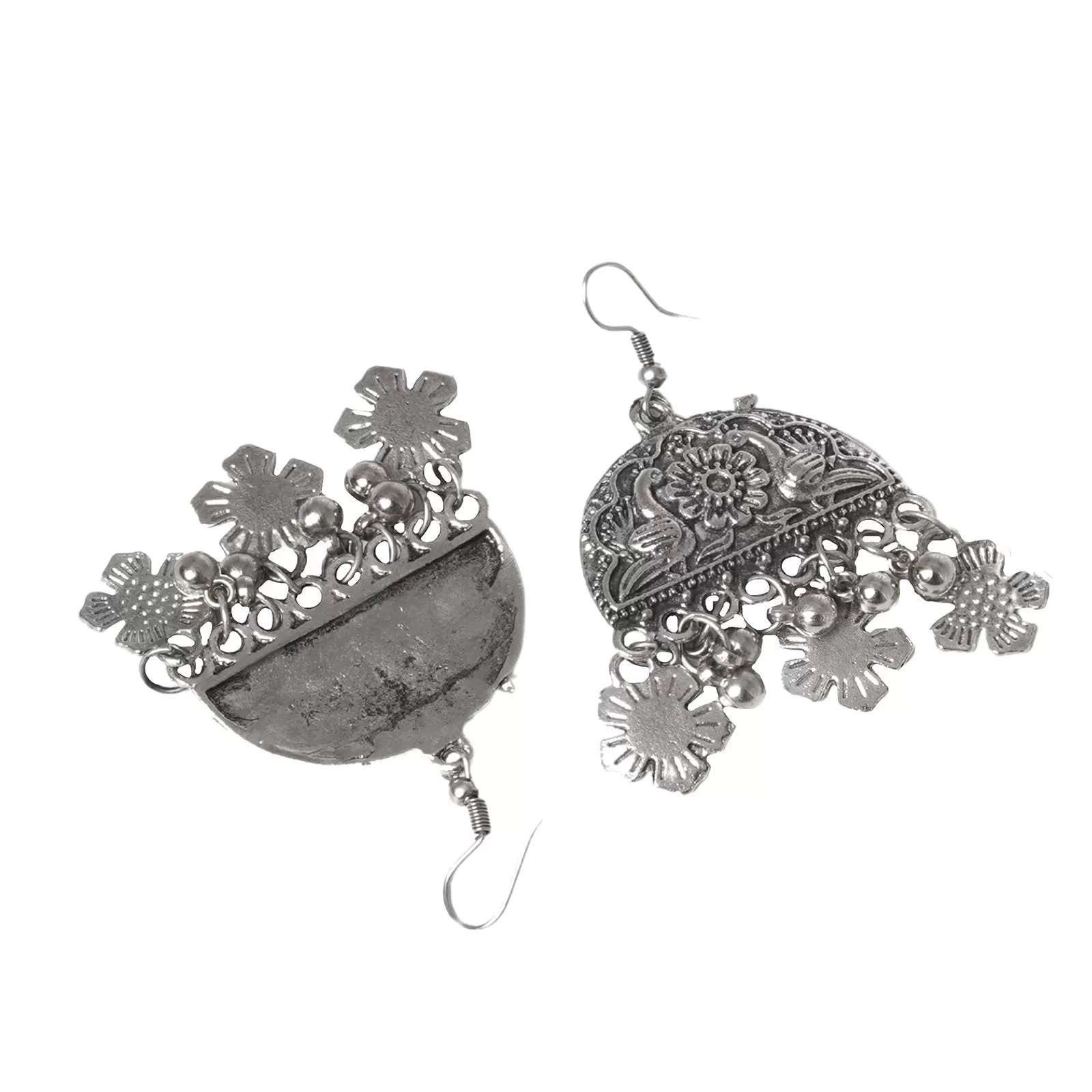 Teejh Faiza Silver Oxidised Floral Long Necklace Set