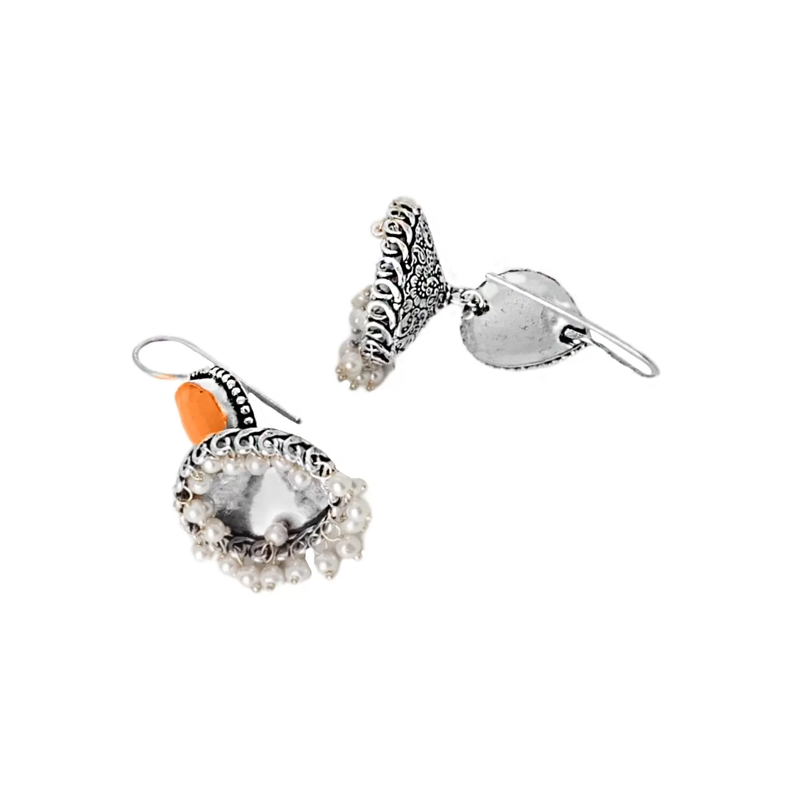 Teejh Sahasra Orange Stone Silver Oxidised Earrings