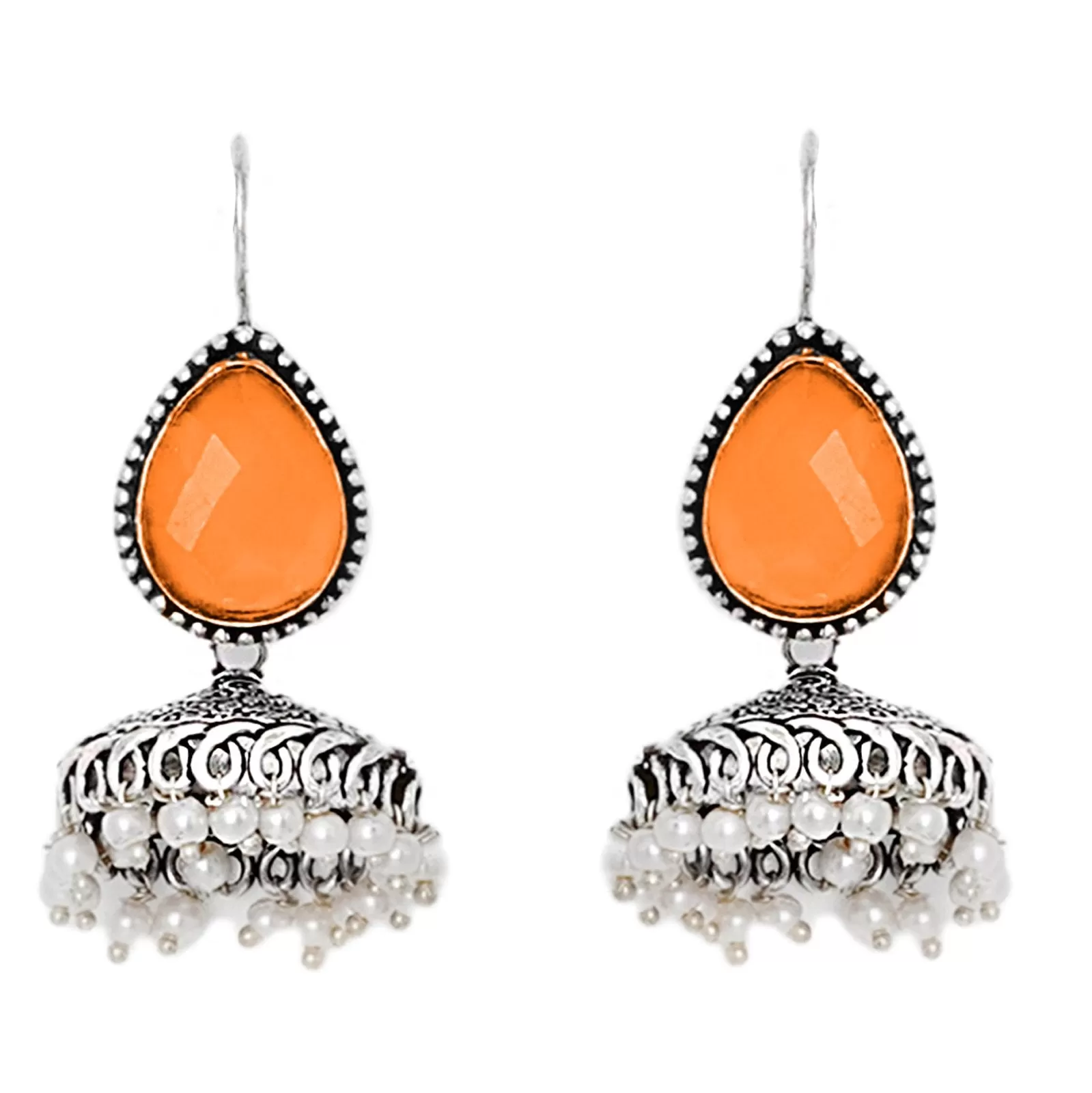 Teejh Sahasra Orange Stone Silver Oxidised Earrings