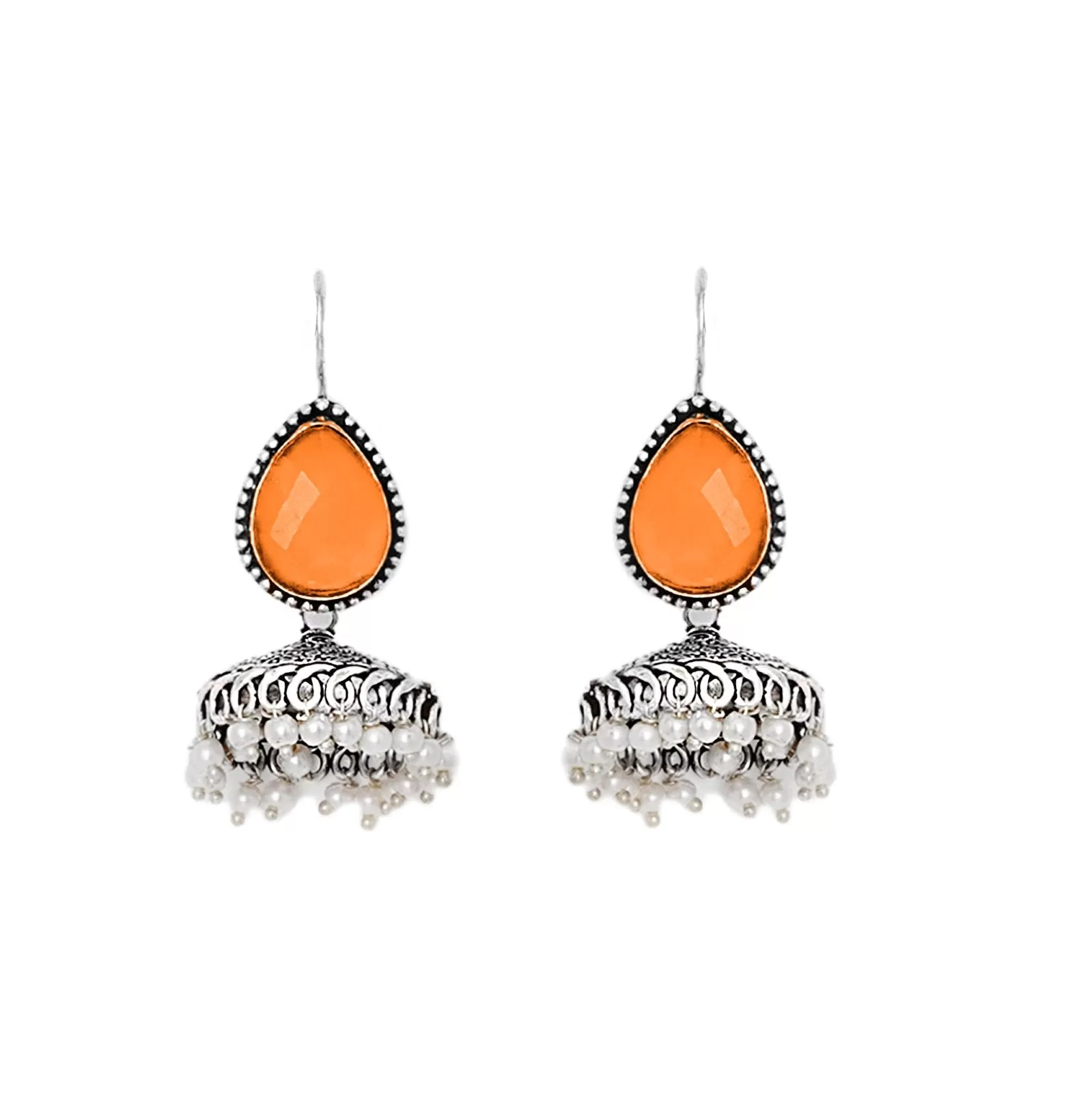 Teejh Sahasra Orange Stone Silver Oxidised Earrings