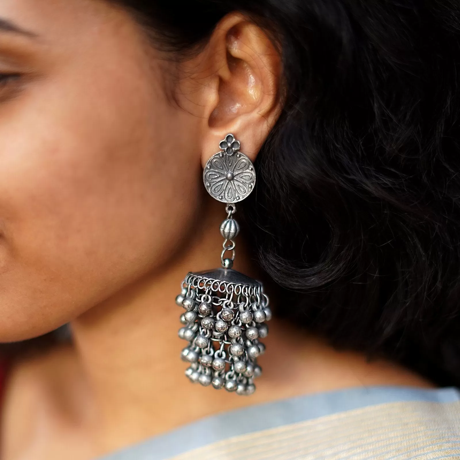 Teejh Saira Silver Oxidised  Earrings