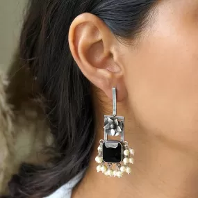 Teejh Vrinda Black Stone Silver Oxidised Earrings