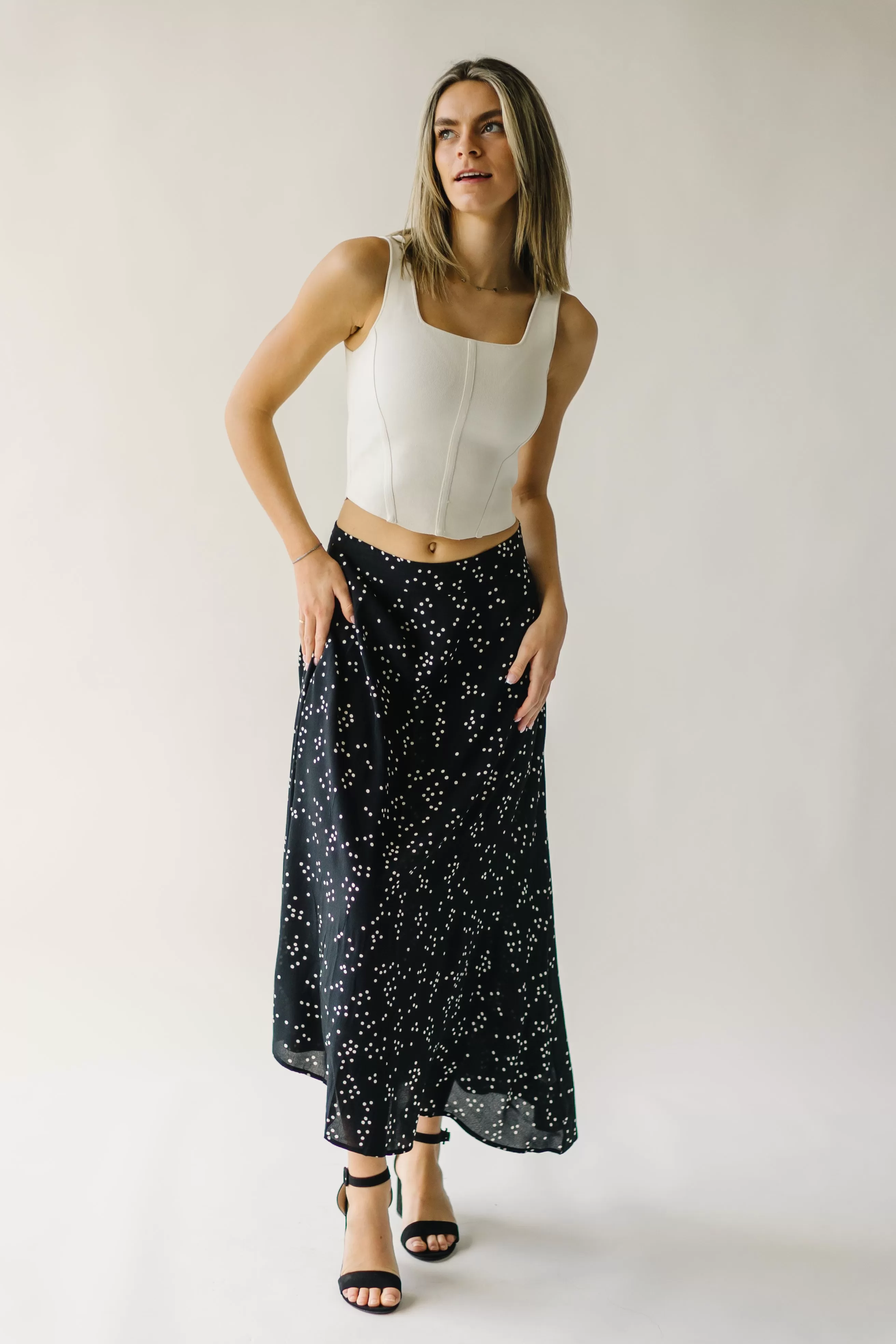 The Coburg Polka-Dot Midi Skirt in Black