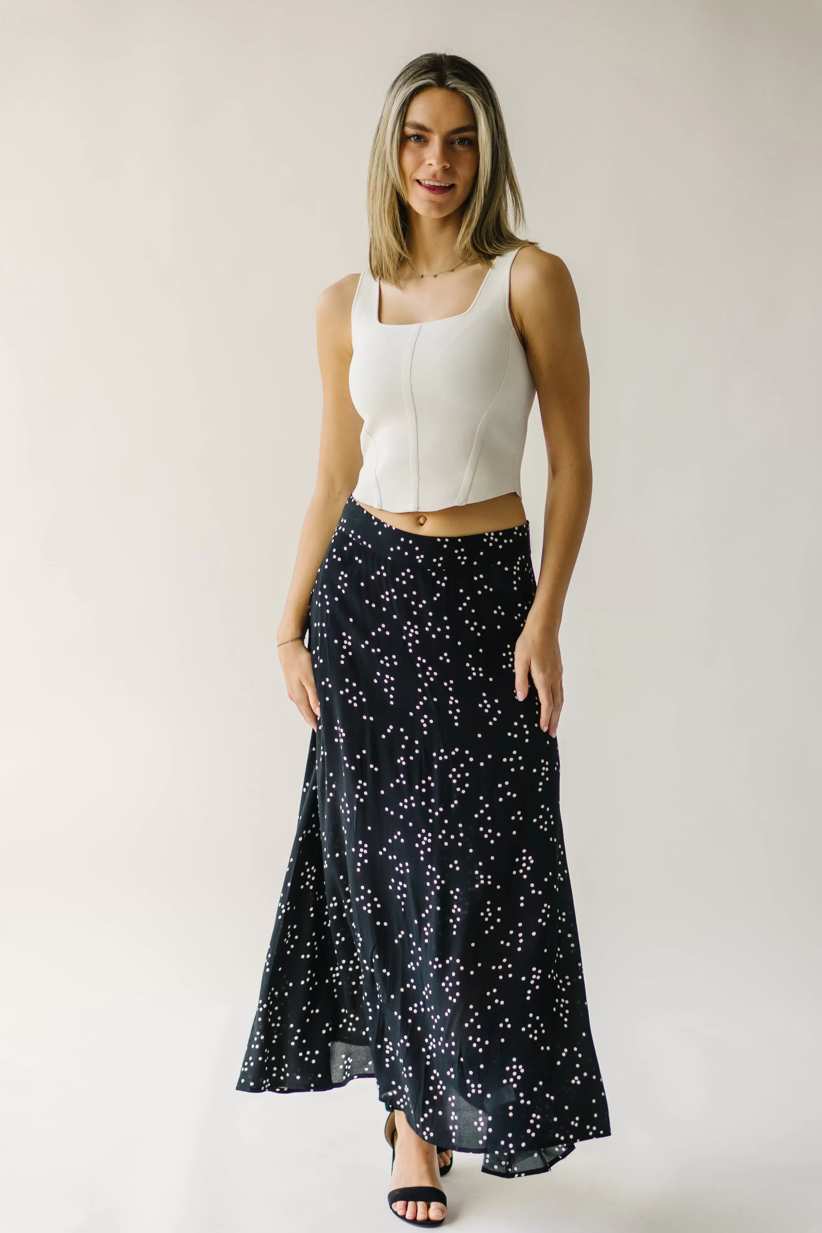 The Coburg Polka-Dot Midi Skirt in Black