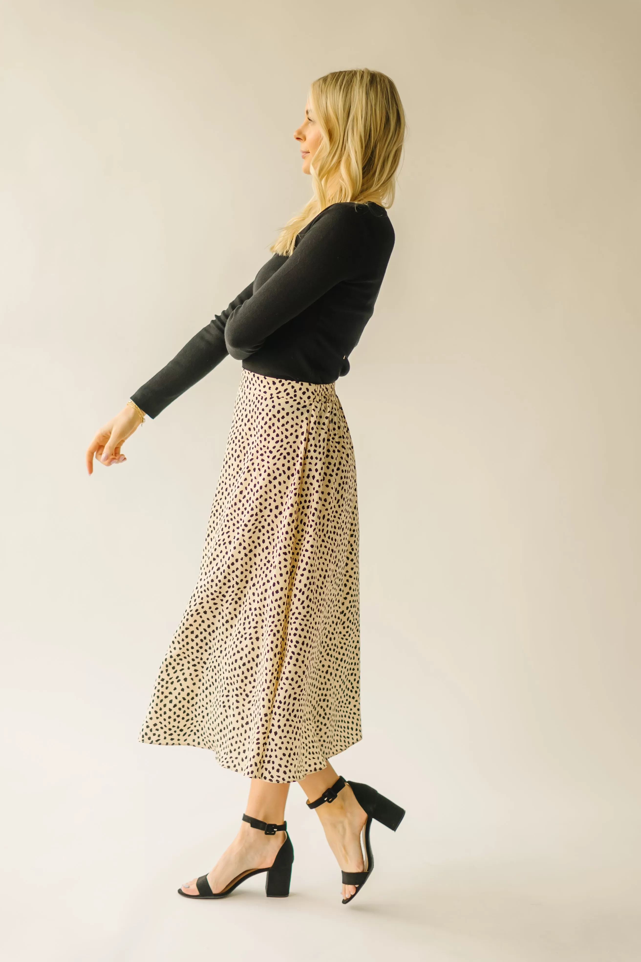 The Serkin Printed Midi Skirt in Cream   Black