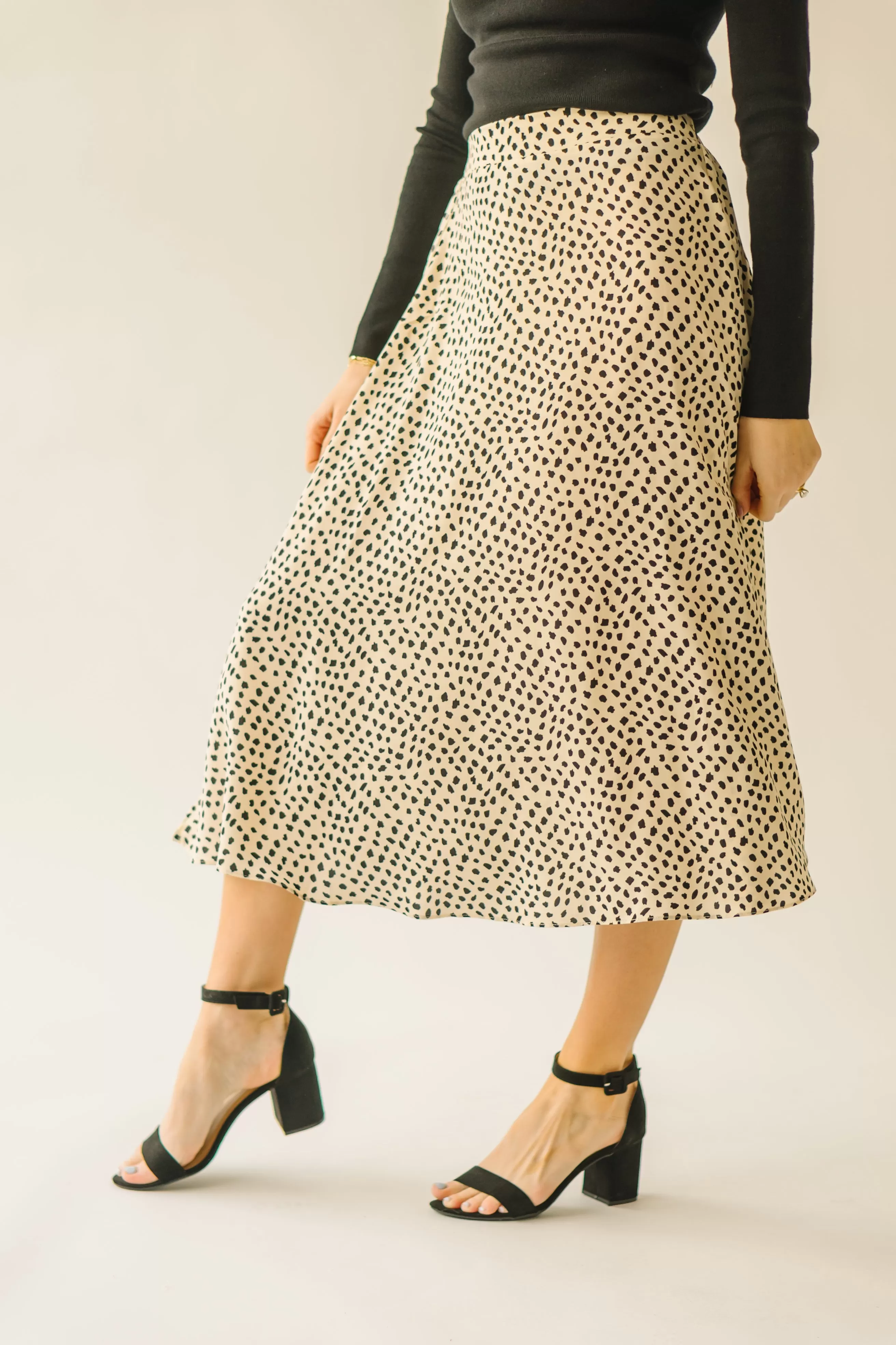 The Serkin Printed Midi Skirt in Cream   Black