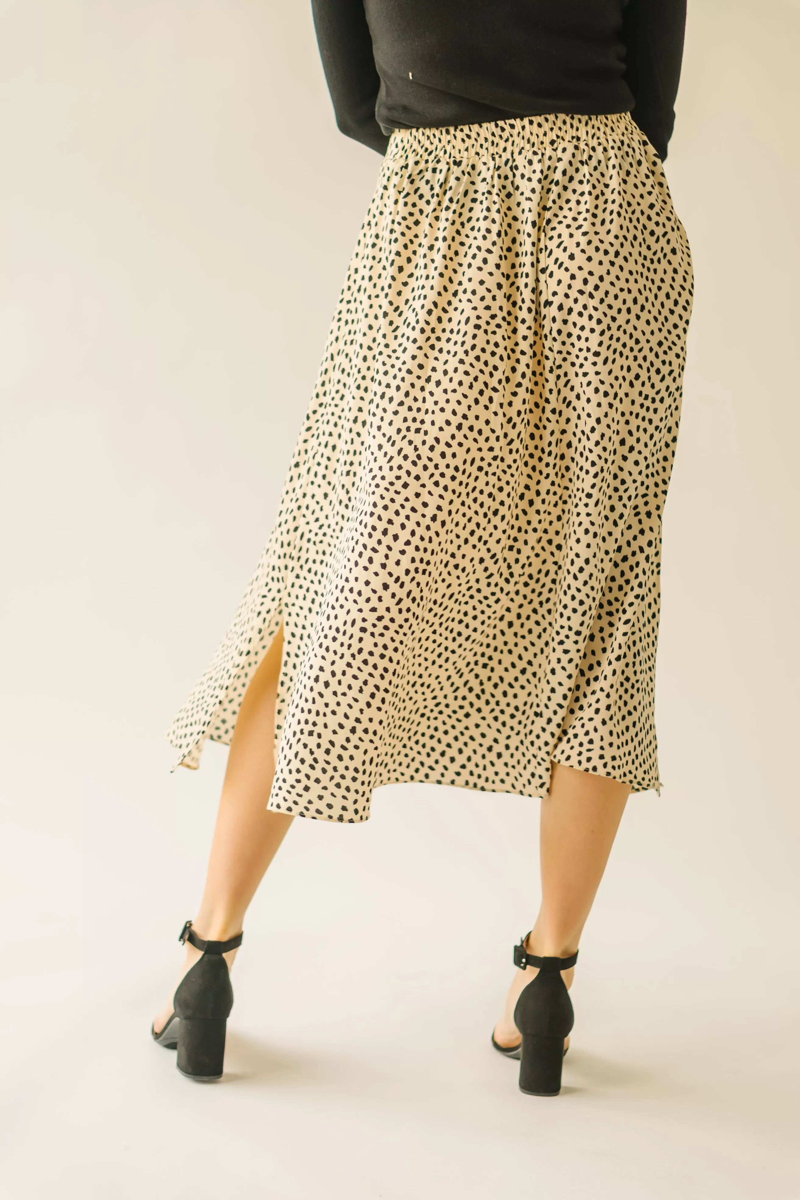 The Serkin Printed Midi Skirt in Cream   Black