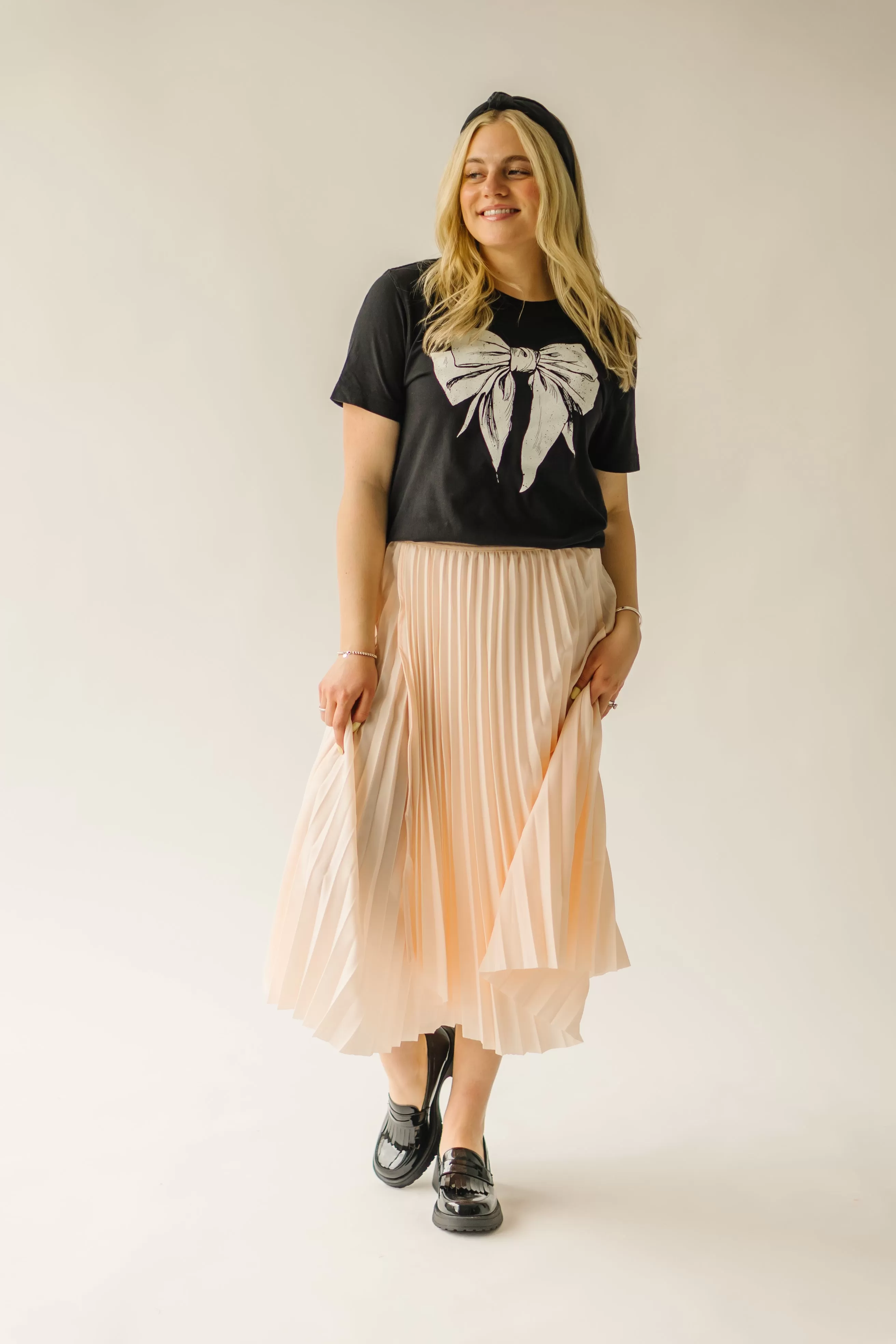 The Trevin Pleated Midi Skirt in Blush