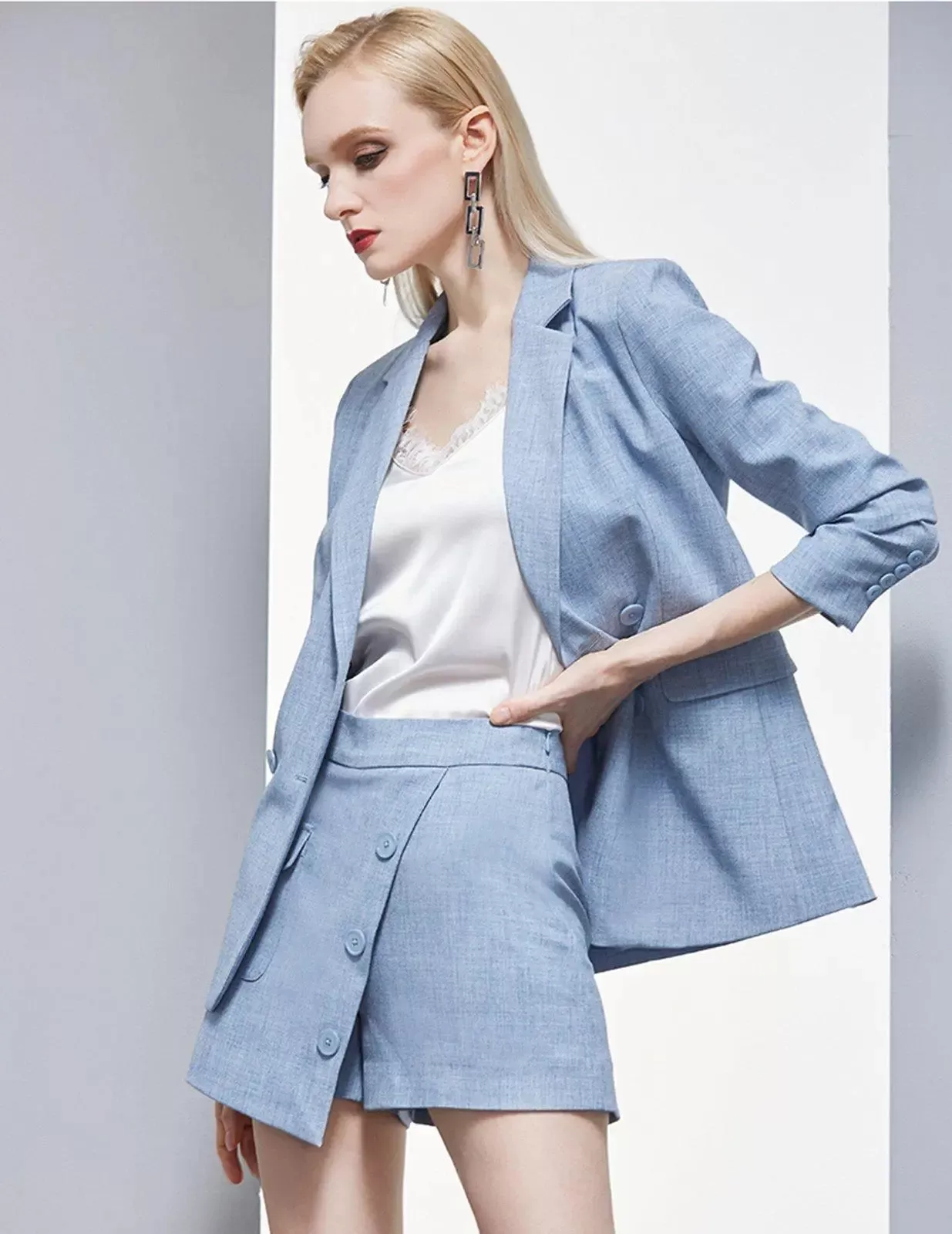 Tina Blue Double Breasted Blazer & Mini Shorts Set