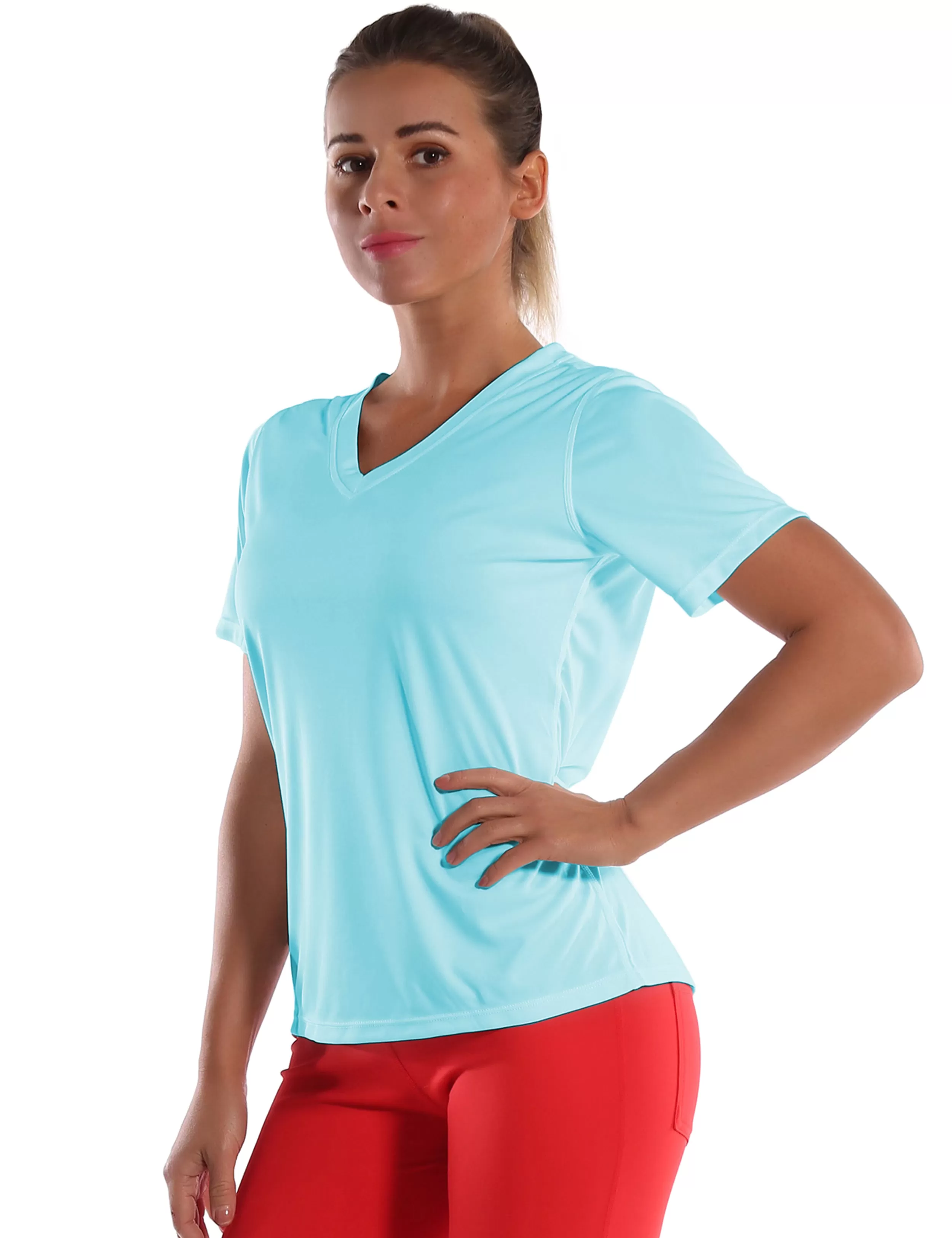 V-Neck Short Sleeve Athletic Shirts blue