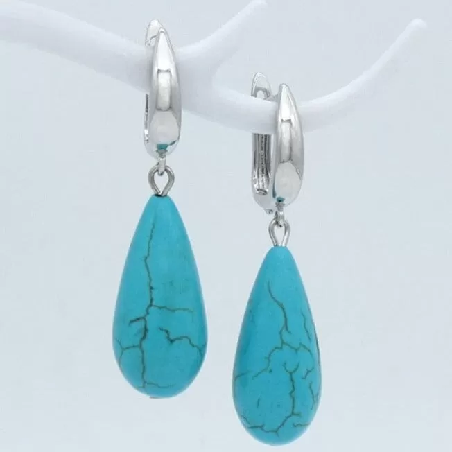 Water Drop Synthetic Turquoise Dangle Earrings - 585 Rose Gold