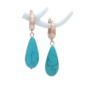 Water Drop Synthetic Turquoise Dangle Earrings - 585 Rose Gold