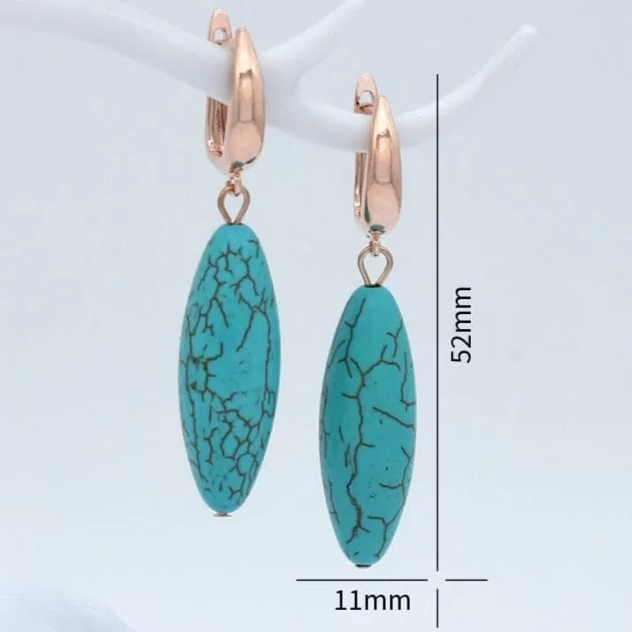 Water Drop Synthetic Turquoise Dangle Earrings - 585 Rose Gold