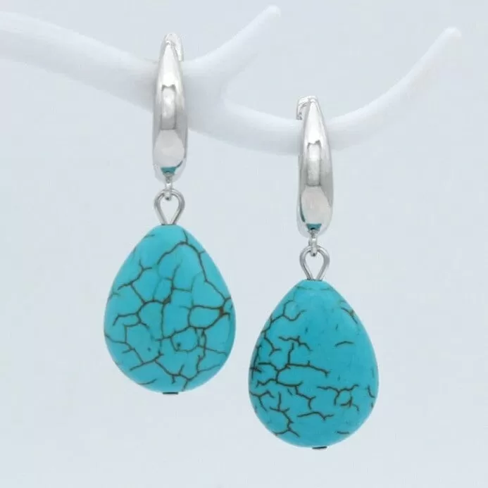 Water Drop Synthetic Turquoise Dangle Earrings - 585 Rose Gold