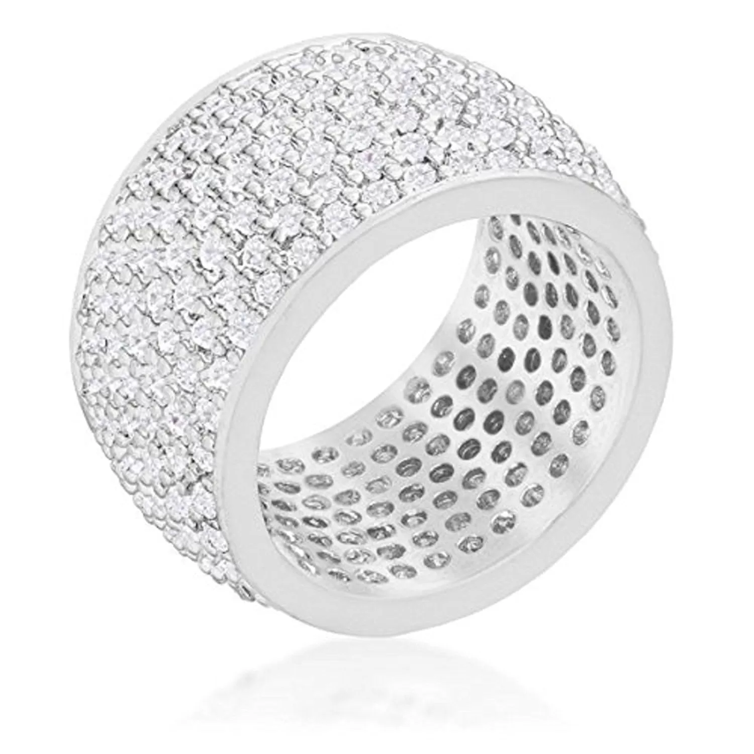 WildKlass Wide Pave Cubic Zirconia Silvertone Band Ring