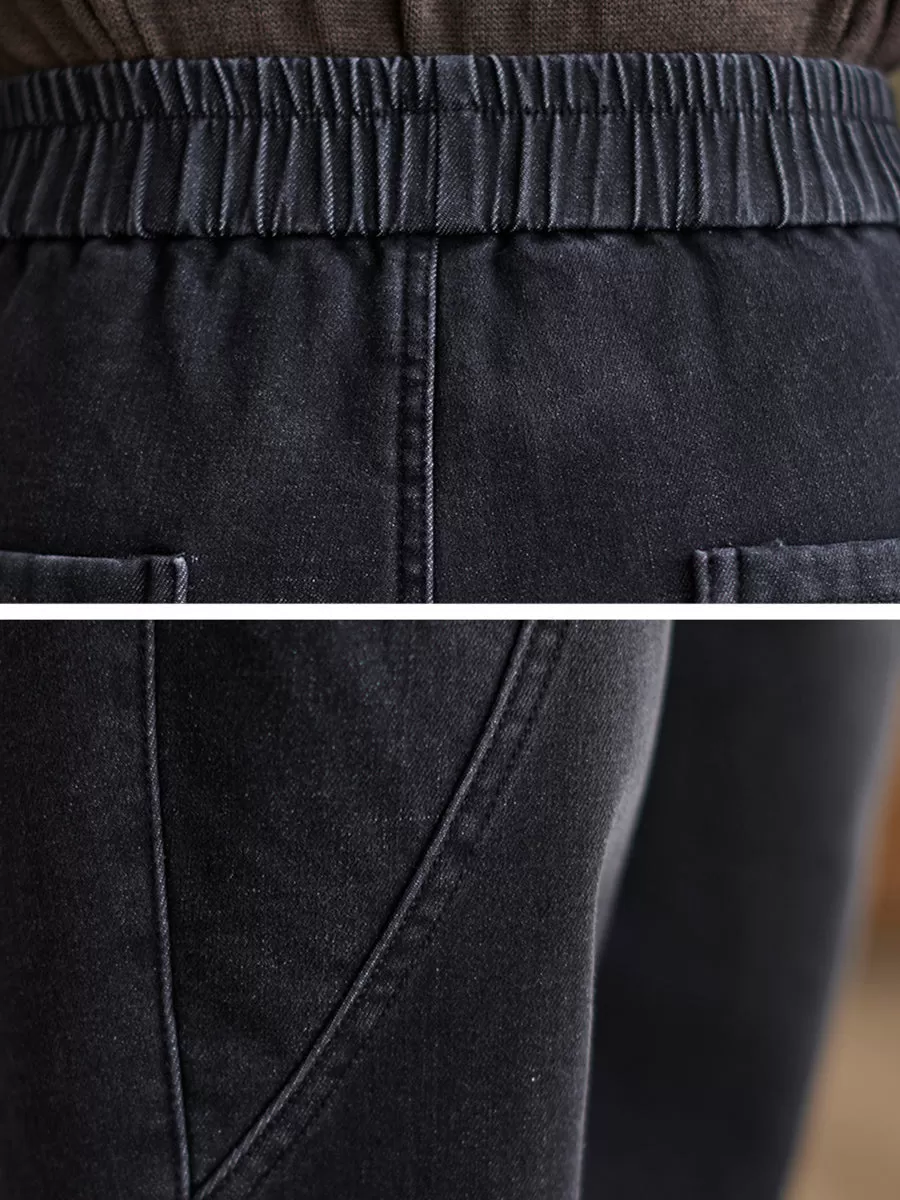 Women Casual Winter Fleece-lined Denim Pants