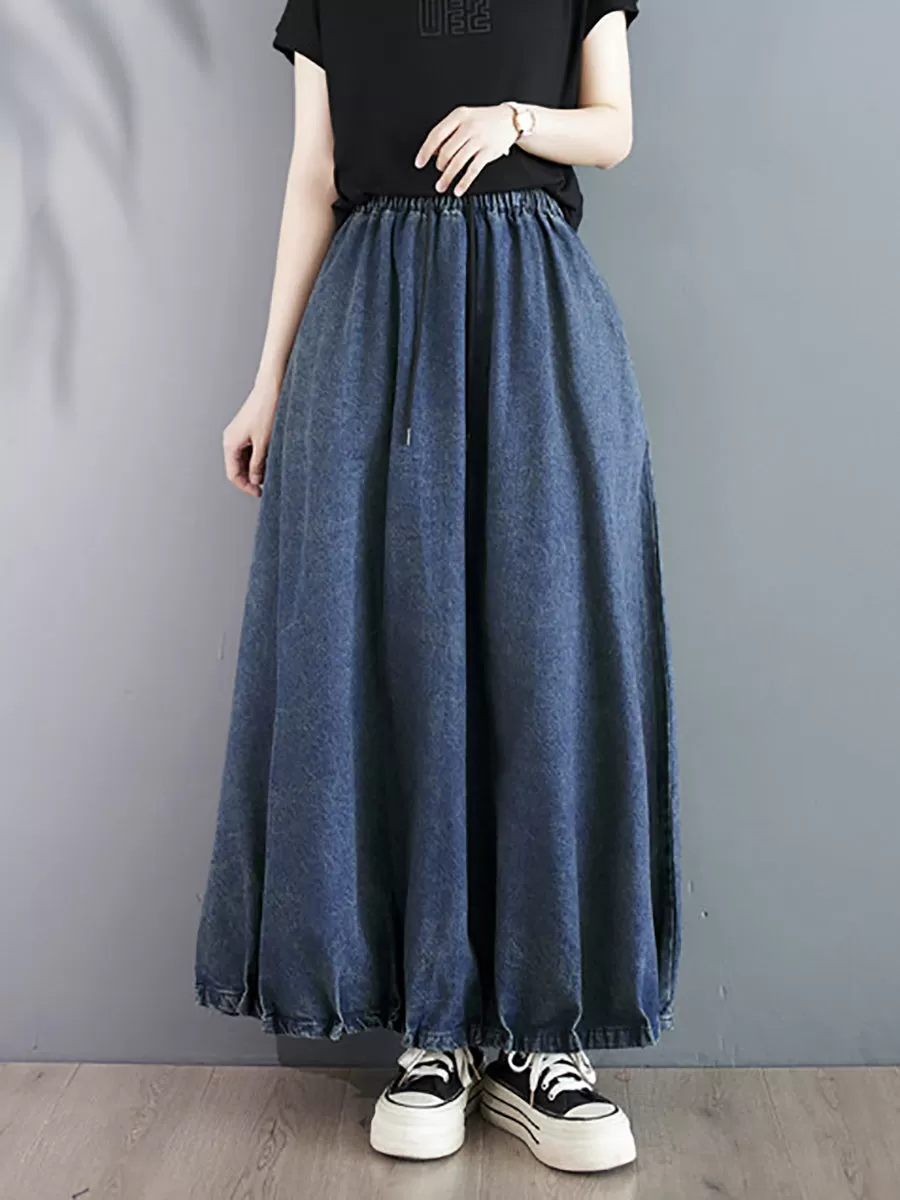 Women Summer Casual Solid Loose Denim Skirt PA1019