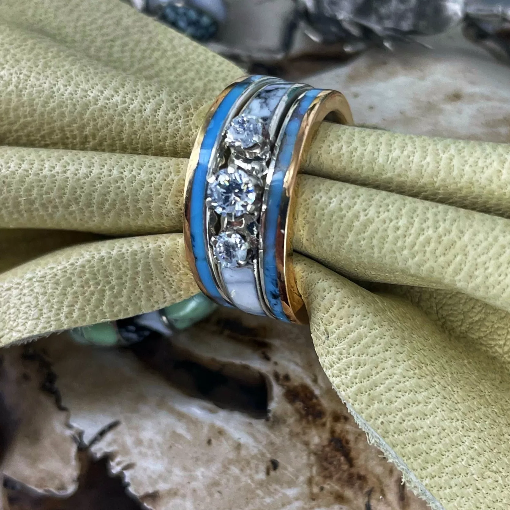 Women's Custom Turquoise Inlay Wedding Bands