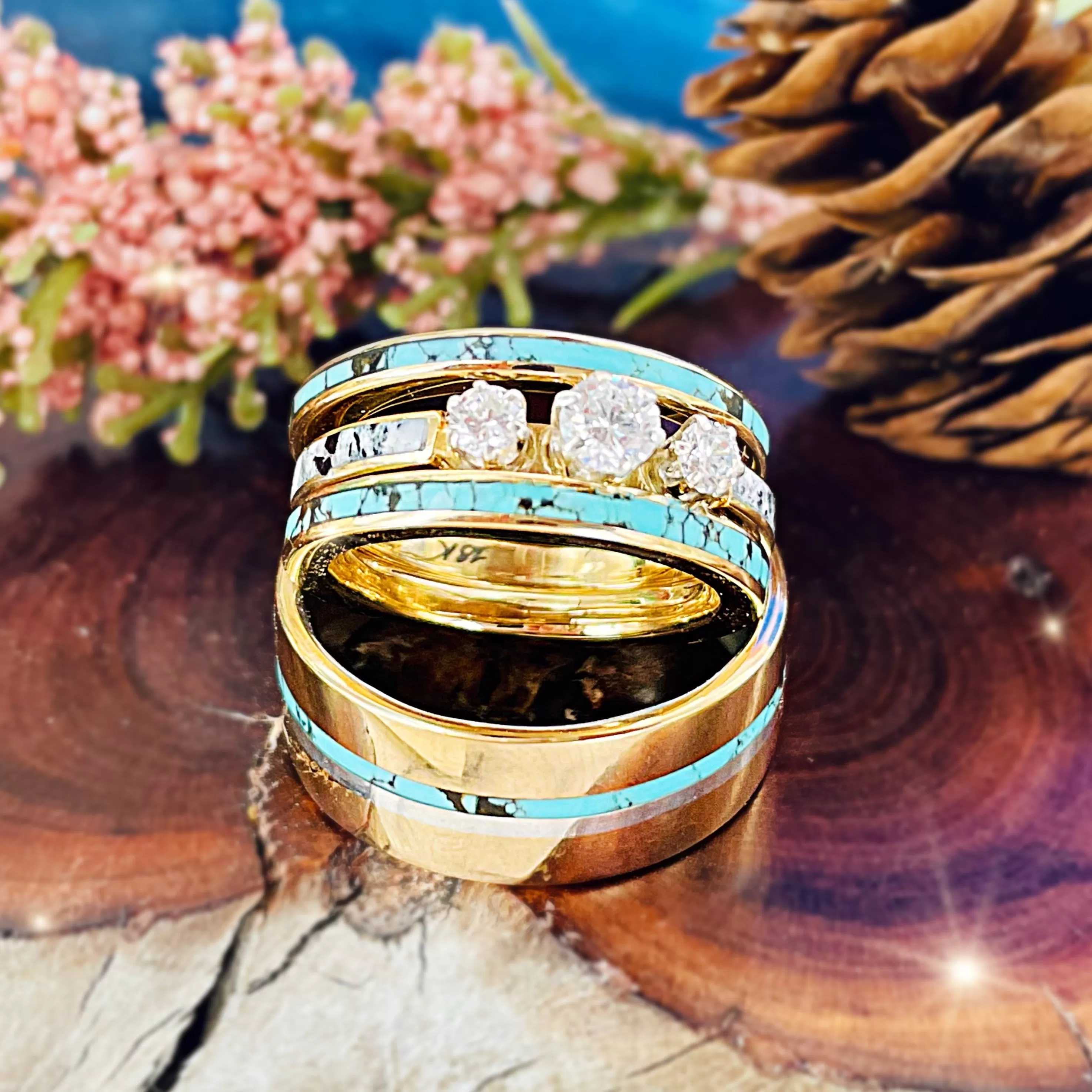 Women's Custom Turquoise Inlay Wedding Bands