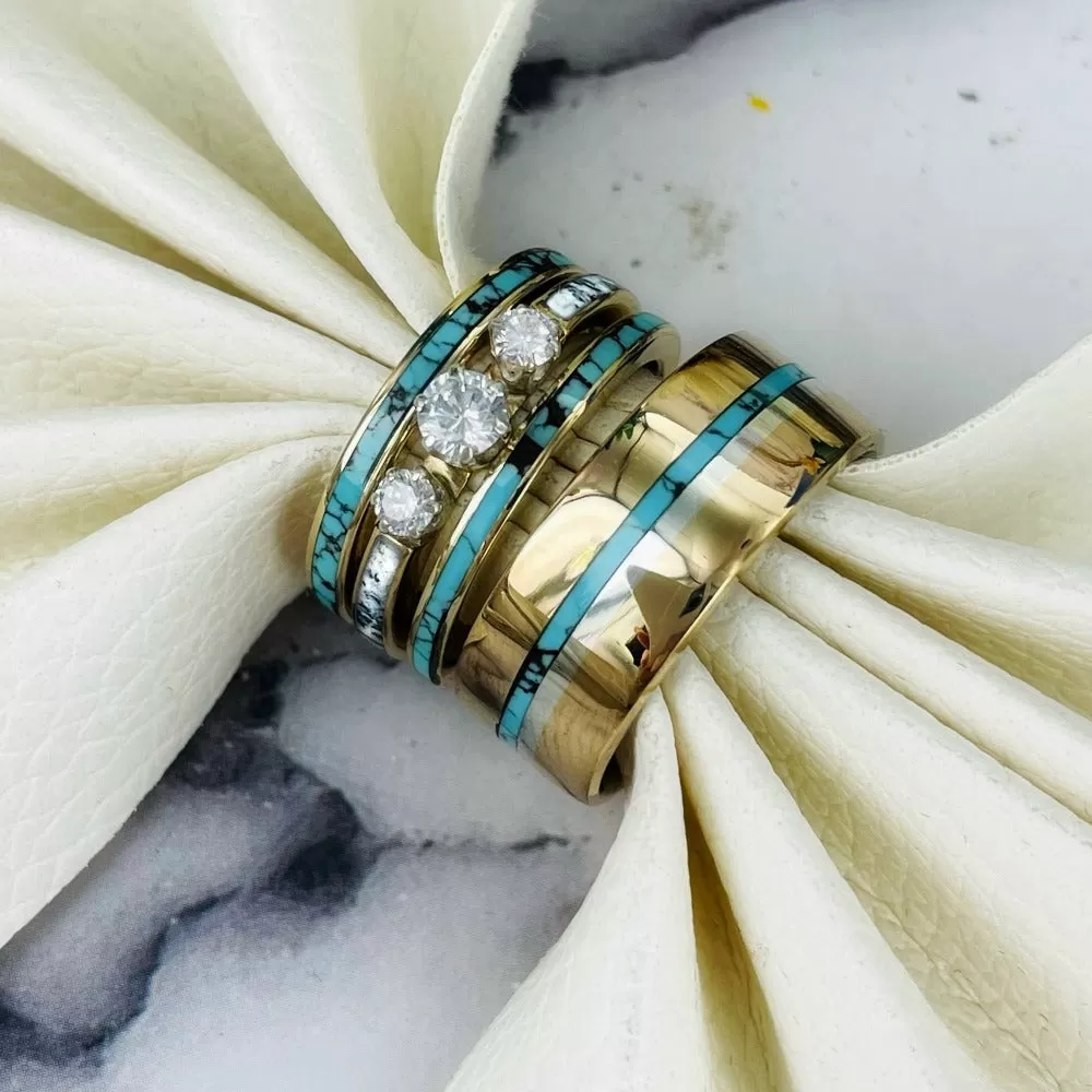 Women's Custom Turquoise Inlay Wedding Bands