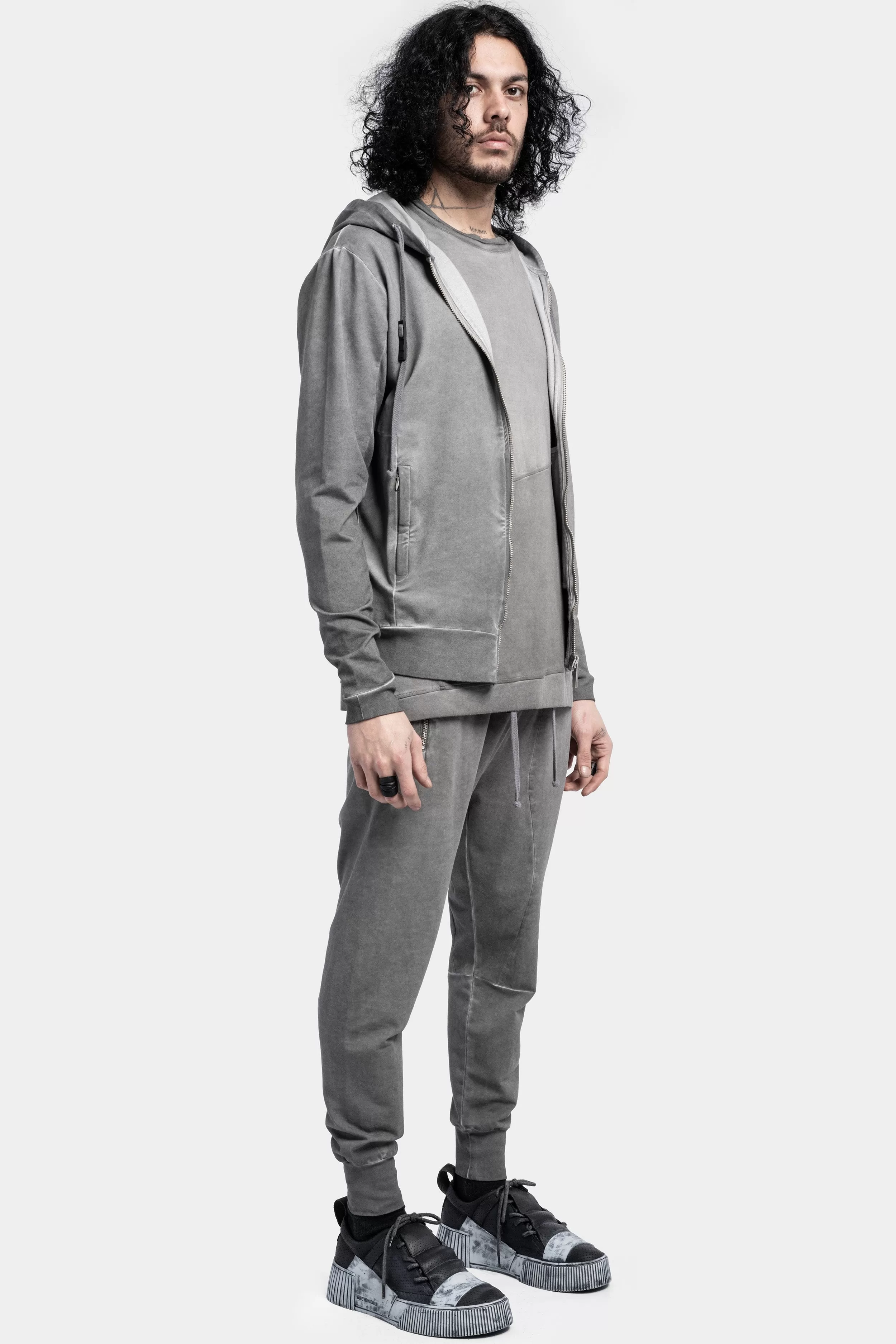 Zip hoodie pullover, Cold Dye Grey